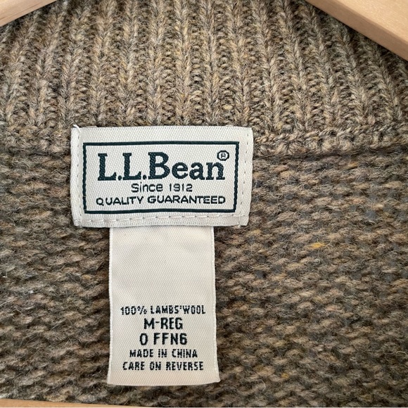 L.L. Bean Brown Lambs Wool Full Zipper Knit Sweater Men’s Size M Reg - Picture 5 of 10